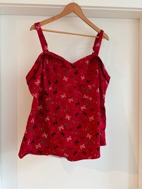 Disney Red Minnie Bow Smocked Back Peplum Cotton Tank top size XXXL